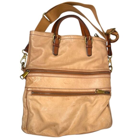 Fossil Explorer Tan Genuine Leather Foldover Vintage Convertible crossbody bag - Picture 1 of 13